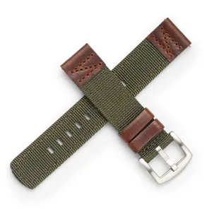 18mm 20mm 22mm Quick Release Leather Nylon Field Watch Strap - Red Brown / Green