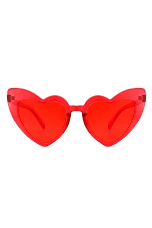 Angular Heart Cat-Eye Sunglasses - Translucent Red