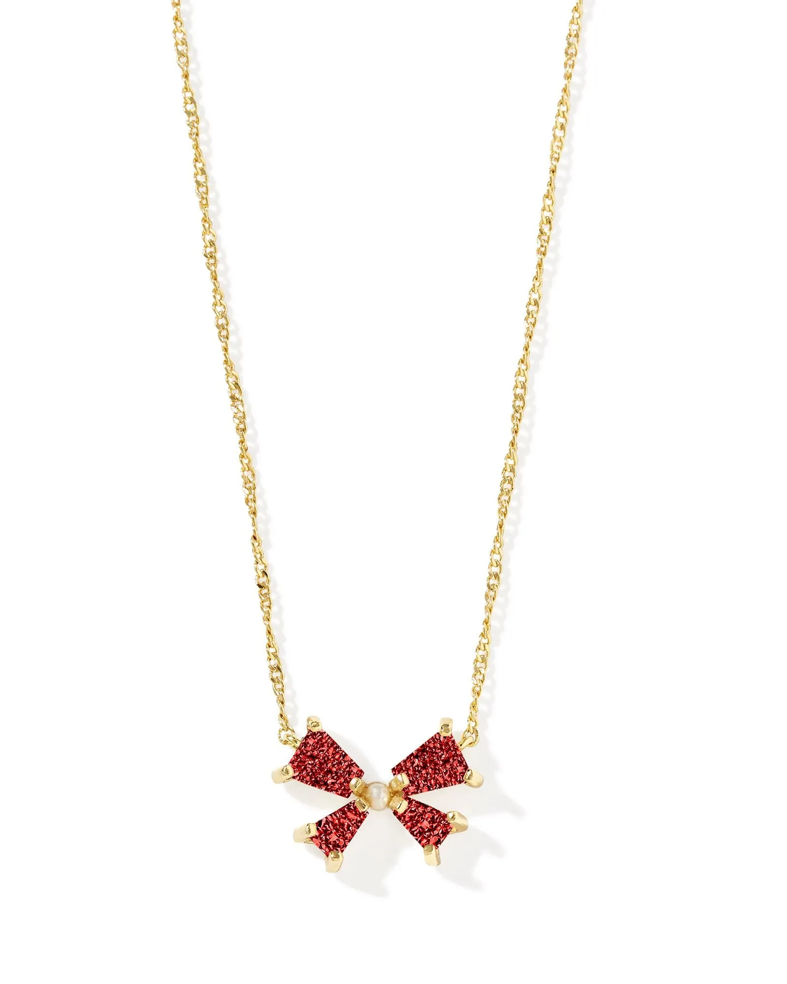 Blair Bow Gold Short Pendant Necklace in Bright Red Drusy