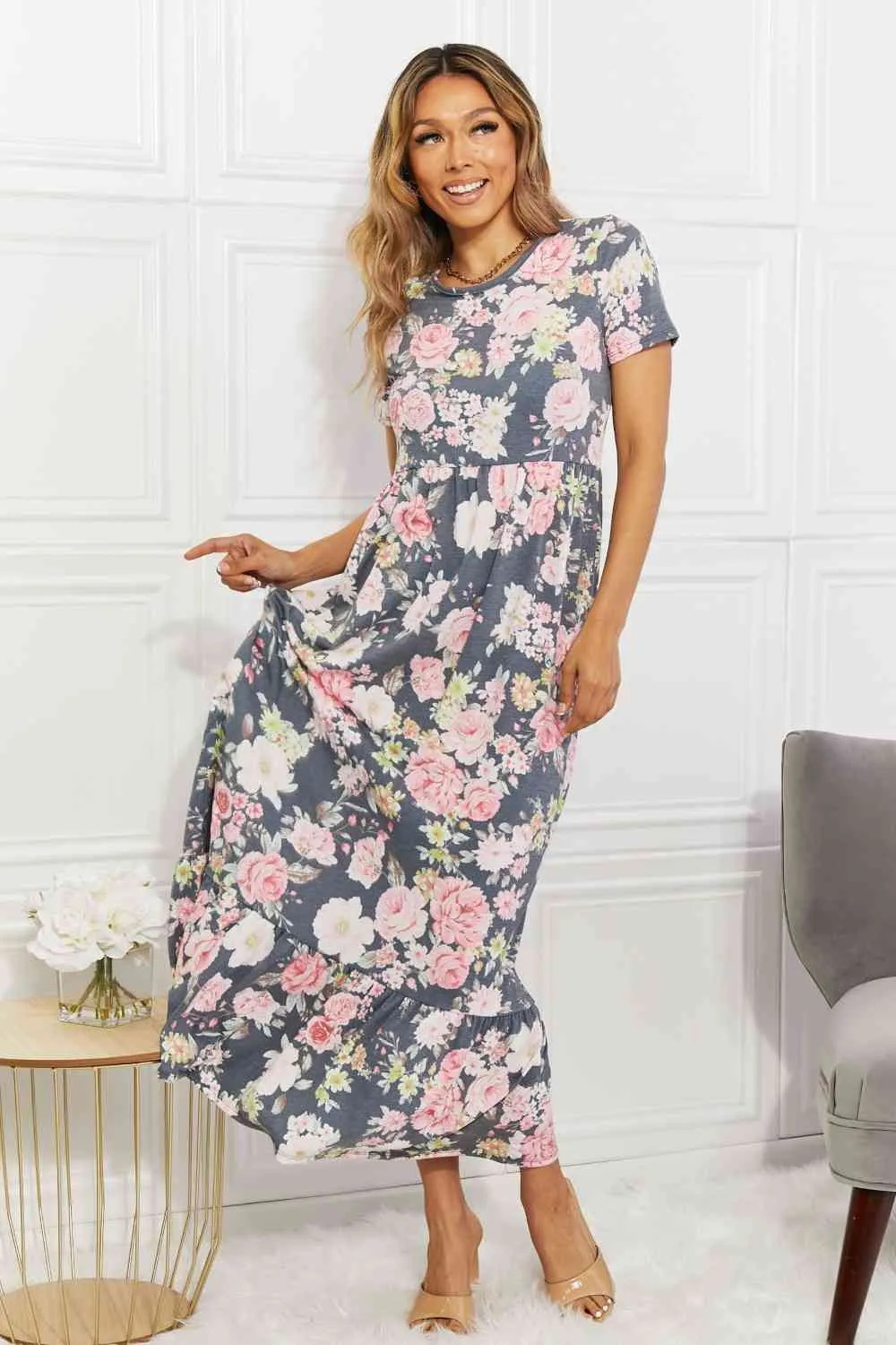 BOMBOM In Bloom Floral Tiered Maxi Dress (BWMT) T