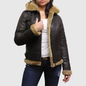 Buy Best Leather Sheepskin Shearlin g Jacket Womens | B3 WW2 Aviator Flying Hooded Jacket