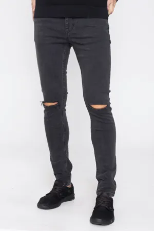 Chase Skinny Jeans - Greyish Black Ripped Knee