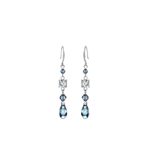 Denim Silvertone Geometric Drop Earrings With Swarovski Crystals