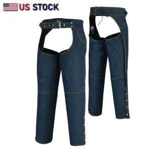 HL21836 BLUE Denim Chap lightweight Motorcycle Style Riding Chaps - Blue PRIDE DENIM CHAPS