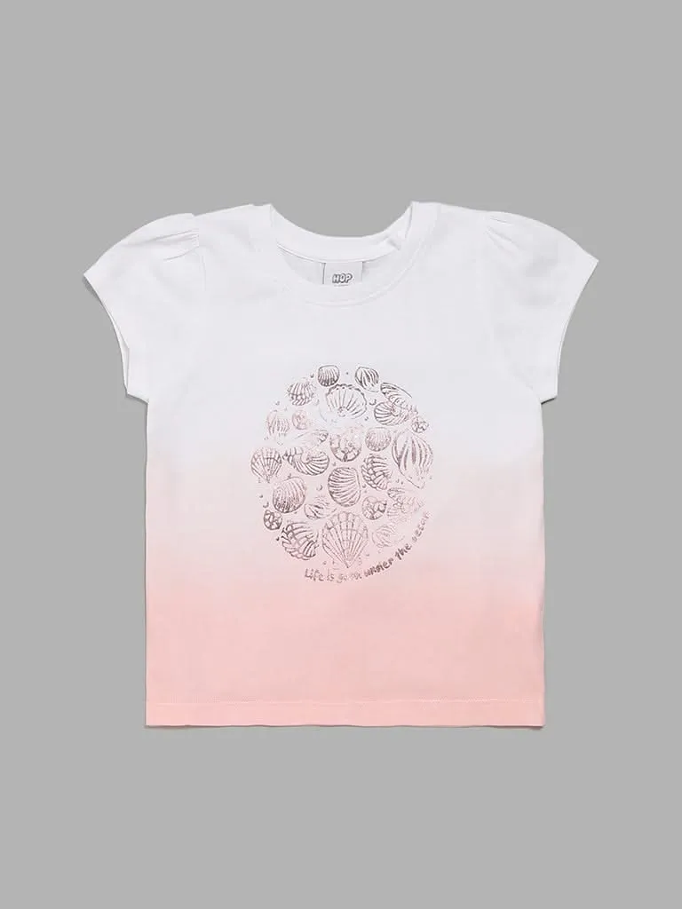 HOP Kids Peach & White Printed T-Shirt