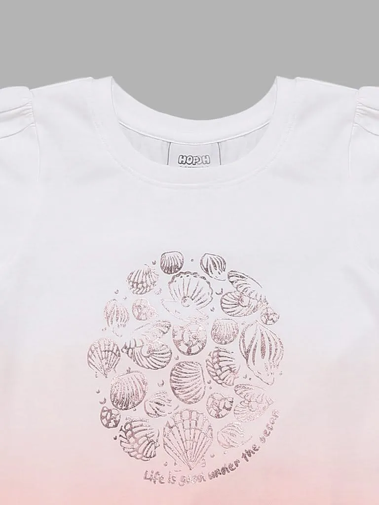 HOP Kids Peach & White Printed T-Shirt