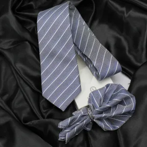 Kovove Elegant White Striped Necktie and Pocket Square Gift Box