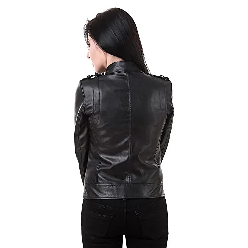 Leather Retail faux fur Women's Solid Faux Leather Roadies Jacket (M), Black