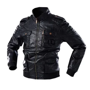 Men’s Black Bomber Biker Genuine Sheepskin Stand Collar Classic Fashionable Outfit Moto Leather Jacket