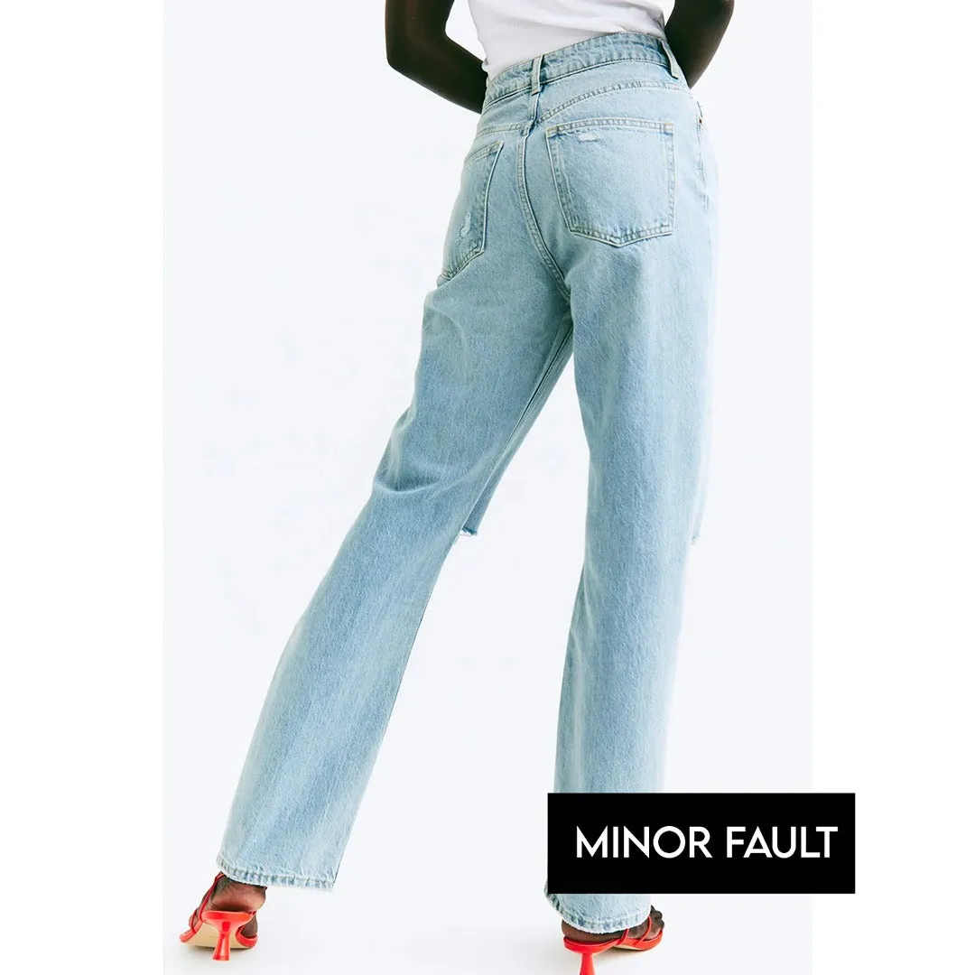 (Minor Fault) Light Blue Straight High Ripped Jeans