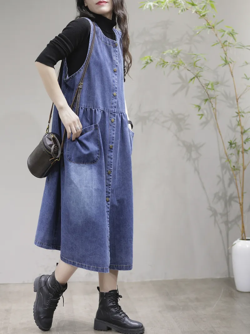 My Memories Women's Casual Round Neck Denim Dress