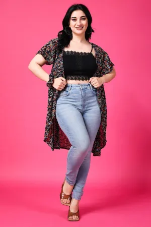 Navy Blue Floral Printed Shrug