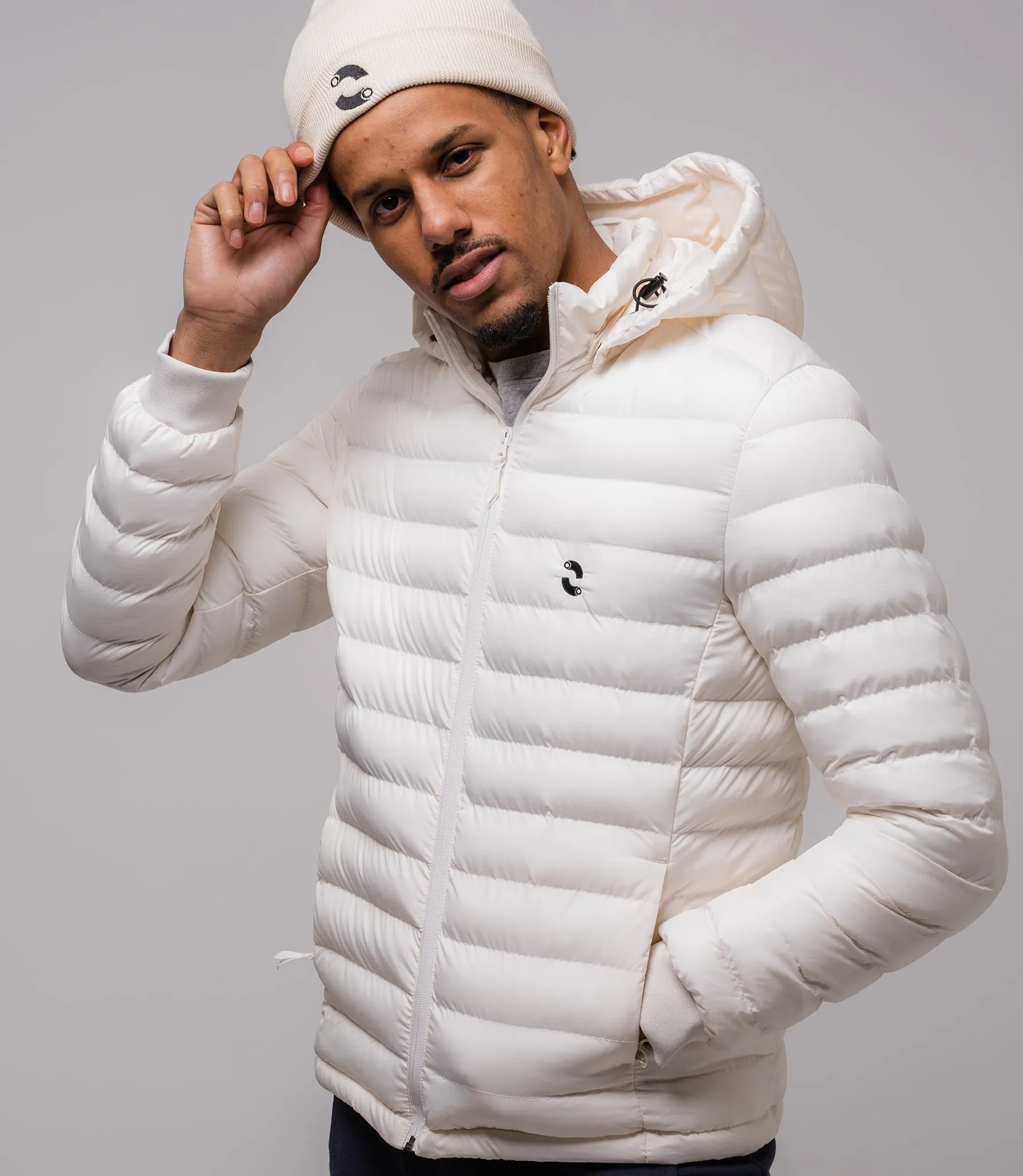 Omnitau Men's Hybrid Recycled Padded Hood Jacket - Off White