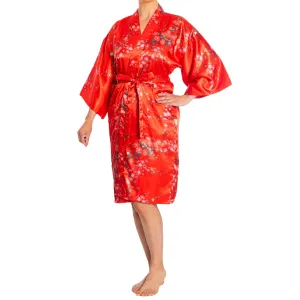 Red Japanese Kimono Short Plum Polyester