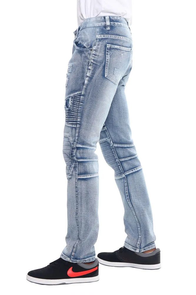 Ripped Slim Fit Moto Style Jeans