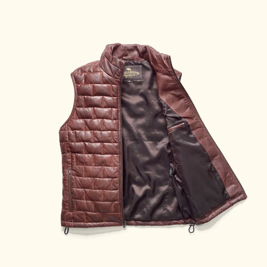 Teton Leather Light Down Vest | Mahogany Brown