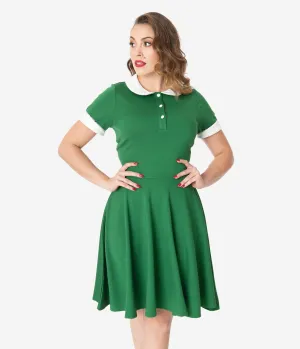 Unique Vintage Green & Ivory Collar Velma Fit & Flare Dress