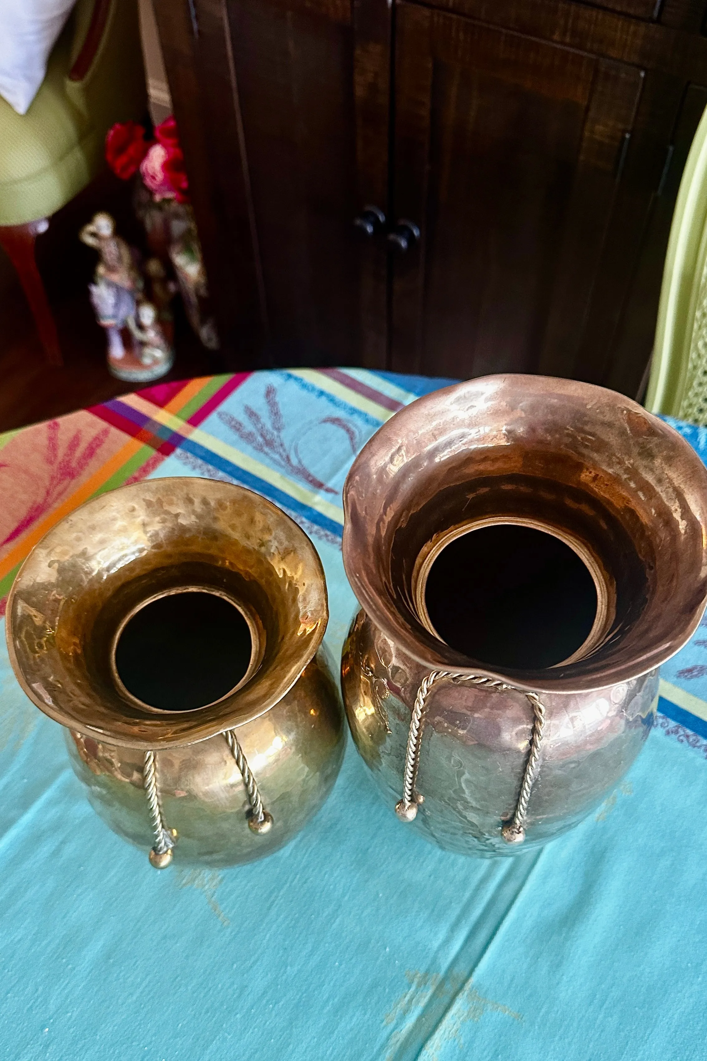 Vintage Brass Spittoon Vase - Rope Detail