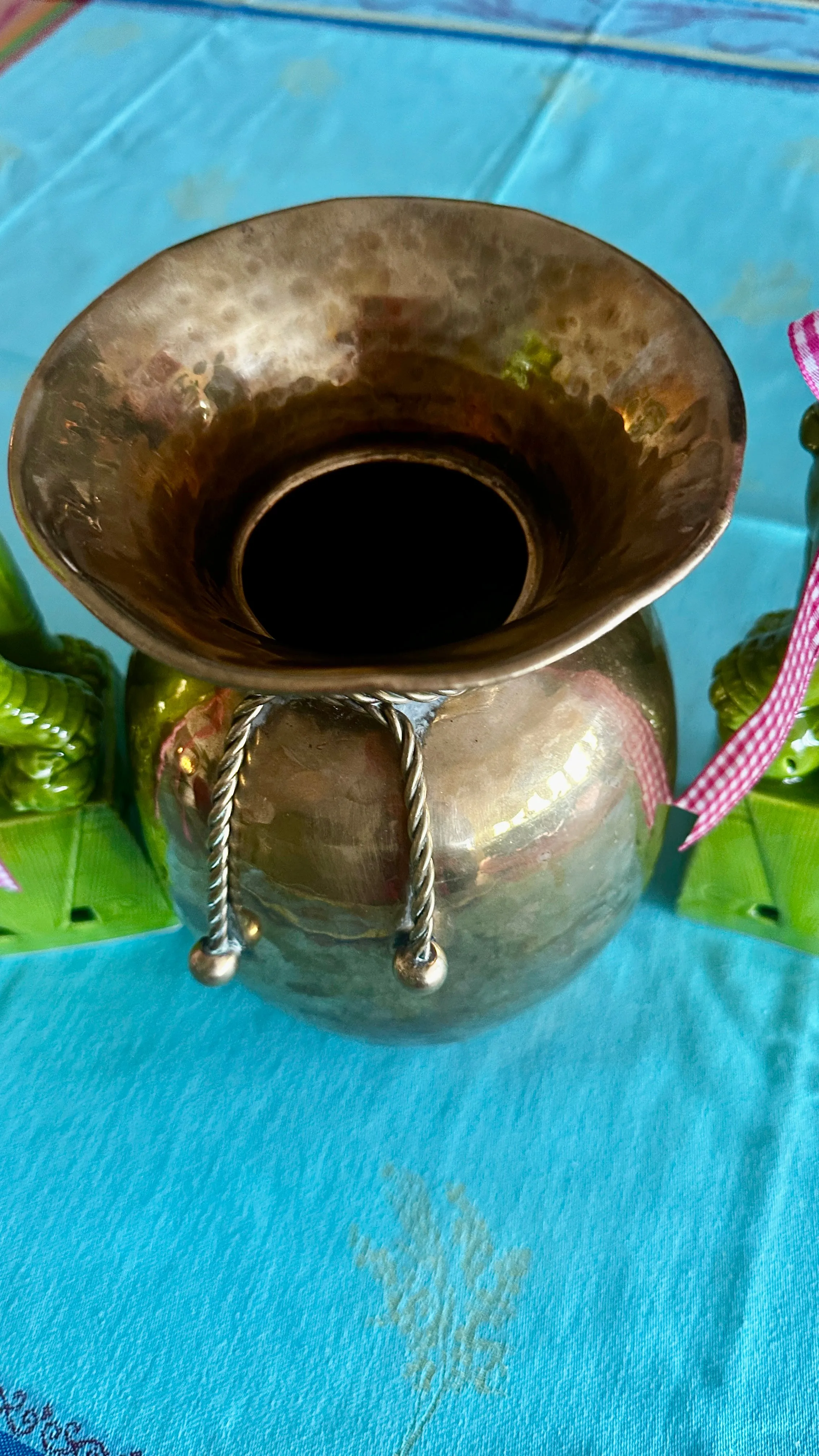 Vintage Brass Spittoon Vase - Rope Detail