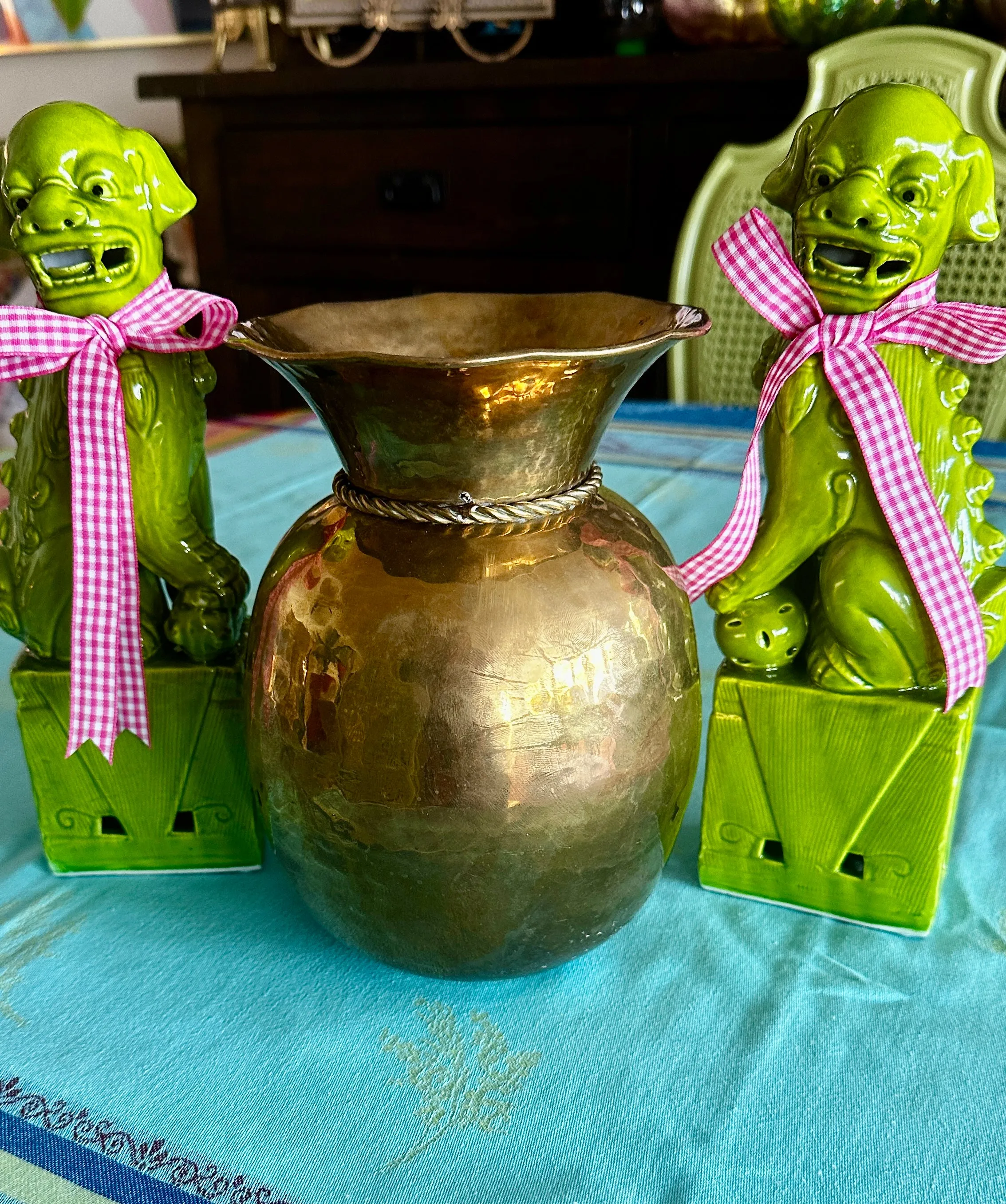 Vintage Brass Spittoon Vase - Rope Detail