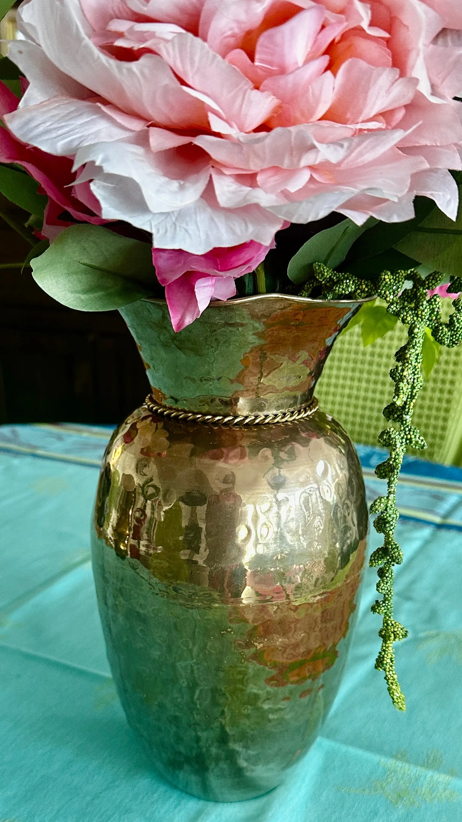 Vintage Brass Spittoon Vase - Rope Detail