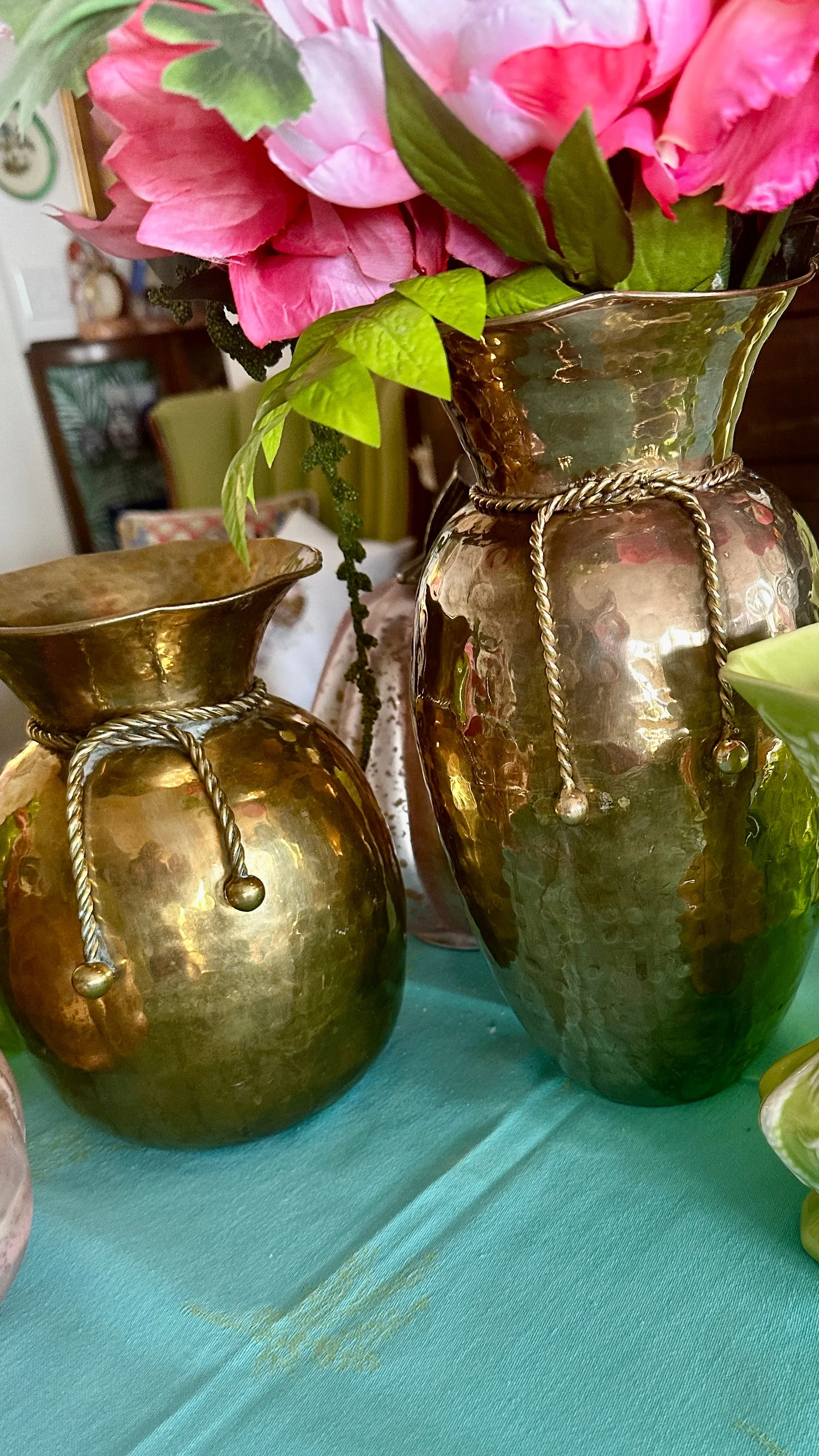 Vintage Brass Spittoon Vase - Rope Detail