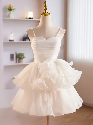 White Tulle Sweetheart Short Prom Dress White Tulle Straps Party Dress