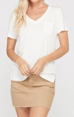 White V-Neck with Pocket Tee