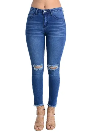 Women's Cut and Frayed Skinny Fit Jeans