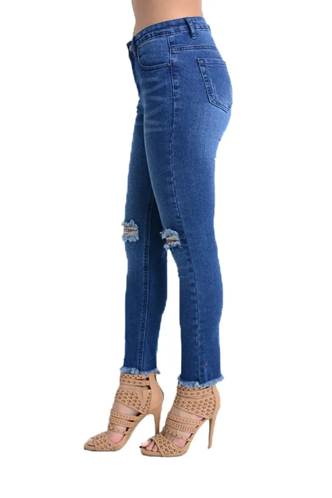 Women's Cut and Frayed Skinny Fit Jeans